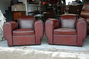 Vintage French Leather Club Chairs - The Corsican Pair