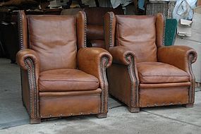 Vintage French Club Chairs - Excelsior Wingback Pair