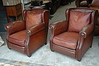 Vintage French Club Chairs Rue de Rivoli Wingback Pair