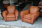 Vintage French Leather Club Chairs Crocodile Rollbacks