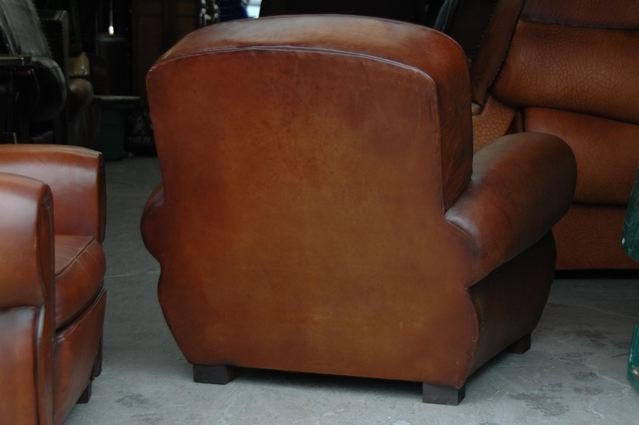 Vintage French Leather Club Chairs Monaco Library Pair