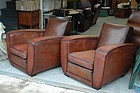 Vintage French Club Chairs St. Tropez Deco Square Pair