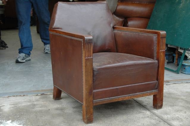 Vintage French Leather Club Chair Arts &amp; Crafts Single
