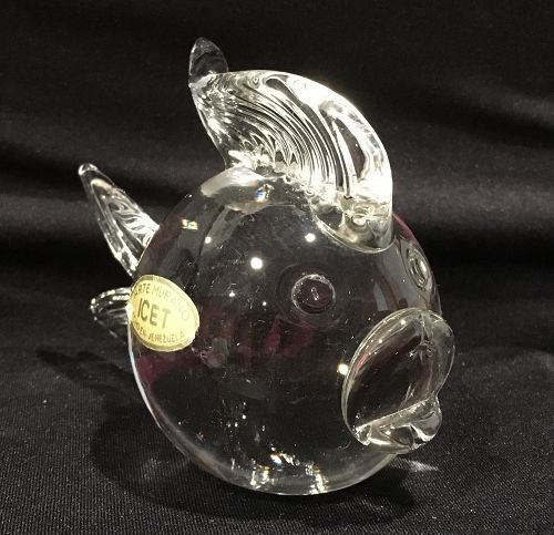 Vintage ICET Murano Hand Blown Clear Glass Fish