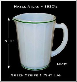 Hazel Atlas Green Stripe Decorated 1 Pint Pitcher