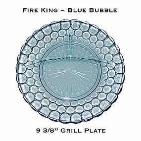 Fire King Blue Bubble 9 3/8" Divided Grill Plate