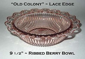 Old Colony ~ Lace Edge ~ Pink 9 1/2" Lg Ribbed Bowl