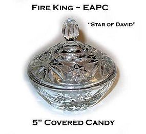Hocking Fire King EAPC 5" Covered Candy Jar