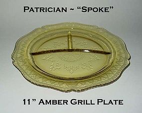 Federal Glass~Patrician Spoke~Amber Divided Grill Plate