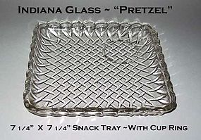 Indiana ~ Pretzel ~ 7" X7" Square Snack Tray W/Cup Ring