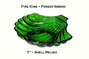 Fire King Forest Green 7 inch Shell Relish