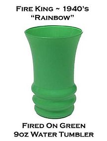 Fire King Rainbow Fired On Green Water Tumbler 1940