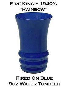 Fire King Rainbow Fired On Blue Water Tumbler 1940