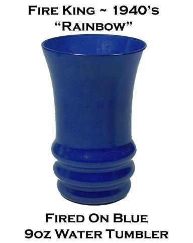 Fire King Rainbow Fired On Blue Water Tumbler 1940