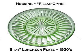 Hocking "Pillar Optic" Green Luncheon Plate