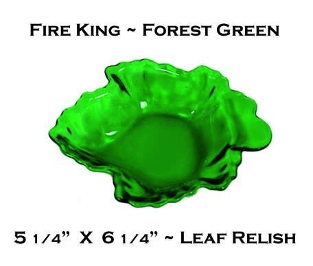 Fire King Forest Green Maple Leaf Shaped Relish Dish