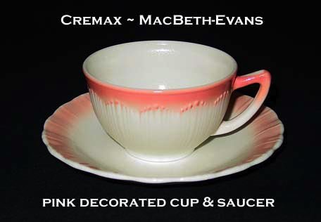 Cremax by MacBeth-Evans Glass Pink Decorated Cup/Saucer