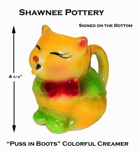 Shawnee Original Puss In Boots Creamer W/Vivid Colors