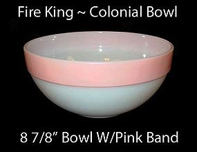 Fire King Colonial Pink Band Large Mixing Bowl