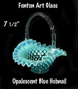 Fenton Blue Opalescent Hobnail 7 1/2" Basket-1940-1955