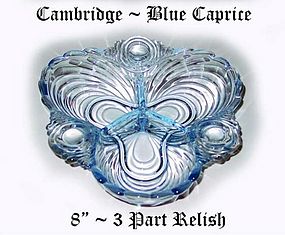 Cambridge Glass Blue Caprice 8 inch 3 Part Relish-Nice!