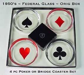 Federal Glass 4 pc Poker/Bridge Coaster Set ~ Org Box