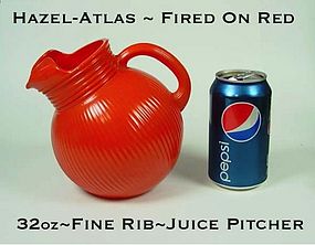 Hazel Atlas Fired On Red 32 oz Fine Rib Juice Pitcher