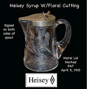 Heisey Signed Syrup Jar With Floral Cutting-April 5-10