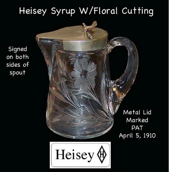 Heisey Signed Syrup Jar With Floral Cutting-April 5-10