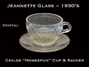1930's Homespun Childs 4 Crystal Cups & Saucers