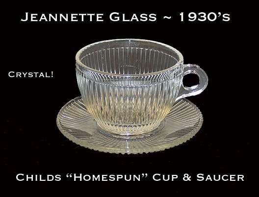 1930's Homespun Childs 4 Crystal Cups &amp; Saucers