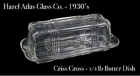 Hazel Atlas Criss Cross 1/4 lb Butter Dish & Cover