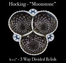 Hocking ~ Opalescent Moonstone 3 Part Relish - Nice!