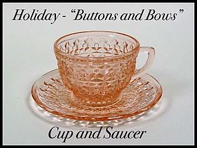 Holiday Buttons and Bows Pink Cup and Saucer