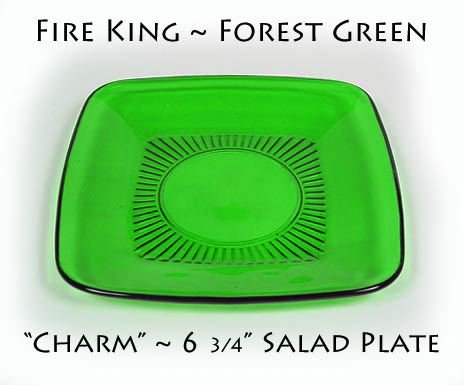 Fire King Forest Green 6 3/4 inch Salad Plate