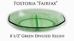 Fostoria Fairfax Green 8 1/2" Divided Relish