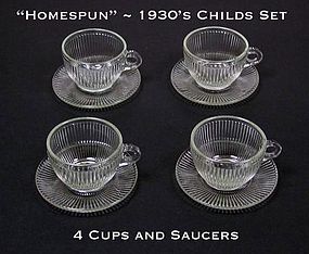 Jeannette~1930's Homespun Childs 4 Crystal Cups & Sauce