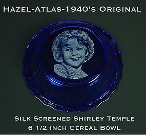 Hazel Atlas Cobalt 1940s Shirley Temple Cereal Bowl