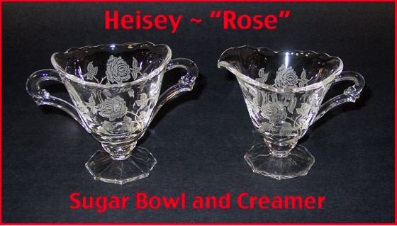 Heisey Rose Footed Creamer and Sugar Bowl - Excellent!