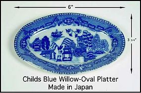 Blue Willow 1950s Childs Oval Platter Larger Size-Japan