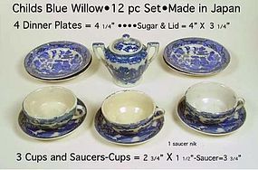 Blue Willow 1950s Childs 12pc Cups Plates Sugar & Lid