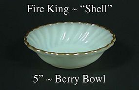 Fire King White "Shell" 5 inch Berry Bowl-Gold Trim