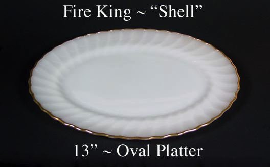 Fire King White &quot;Shell&quot; 13 inch Oval Platter-Gold Trim