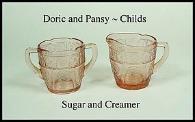 Jeannette~Doric and Pansy Pink Childs Creamer and Sugar