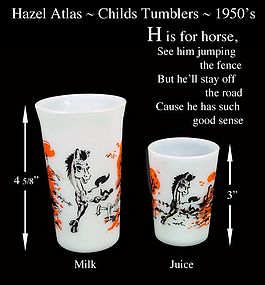 Hazel Atlas ~ H is for HORSE~Juice & Milk Glass