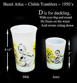 Hazel Atlas ~ D is for Duckling ~ Juice & Milk Tumblers