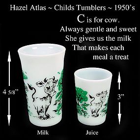 Hazel Atlas ~ C is for Cow ~ Juice & Milk Tumblers