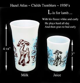 Hazel Atlas ~ L is for Lamb ~ Juice & Milk Tumblers