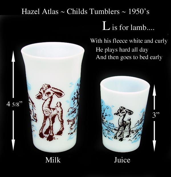 Hazel Atlas ~ L is for Lamb ~ Juice &amp; Milk Tumblers