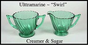Jeannette Ultramarine Swirl Creamer and Sugar Set